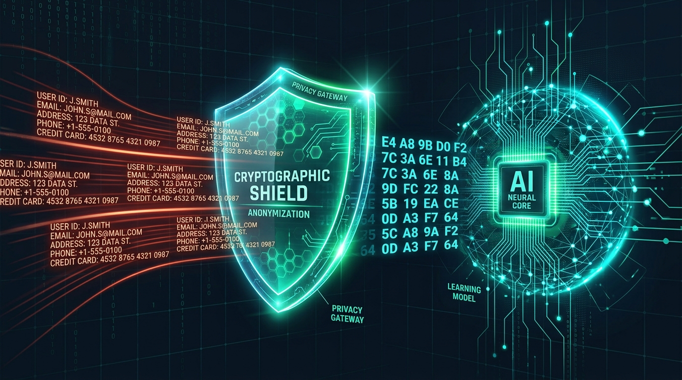 PII Masking zero-trust cryptographic shield intercepting sensitive data before AI neural core