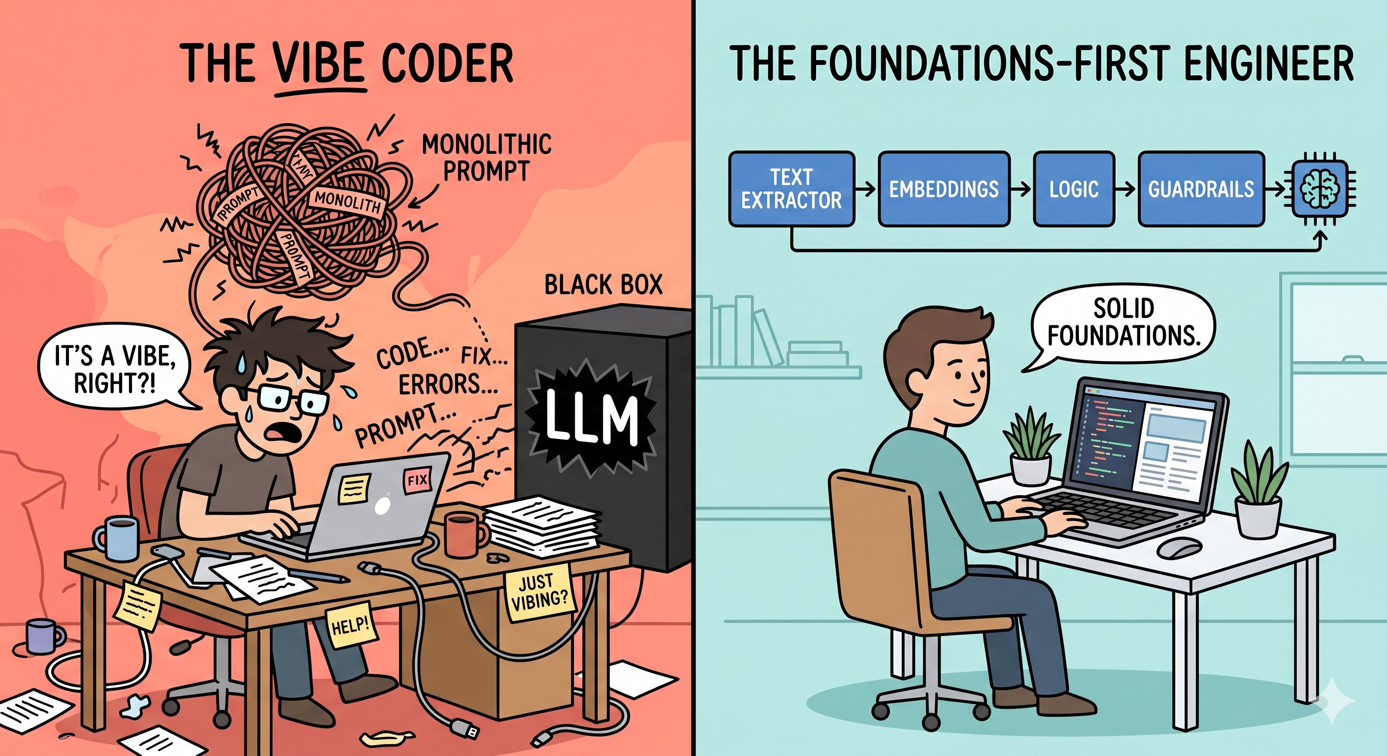 Vibe coder vs the foundations-first engineer.